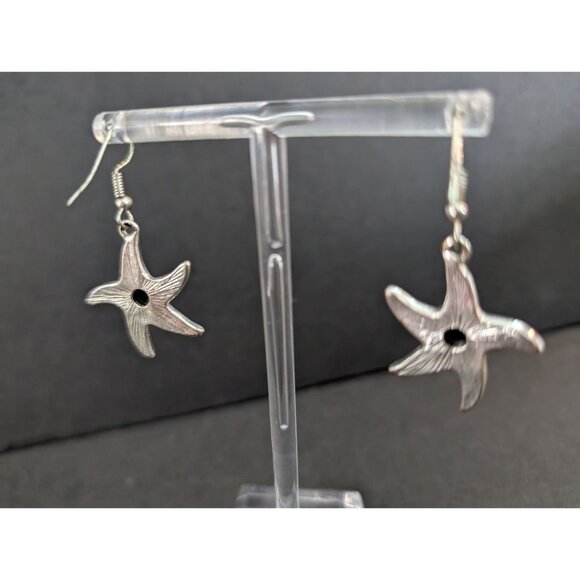 Starfish Drop Earrings With Abalone Inlay On Silver-Tone Hooks - Picture 4 of 4